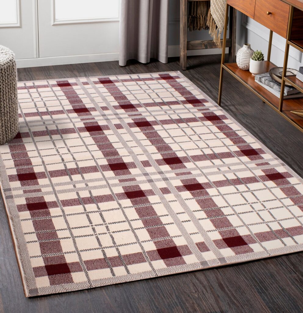 Tartan Check Cream / Red Rug