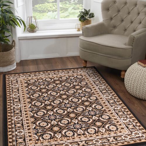 Traditional Poly Esta Black Rug