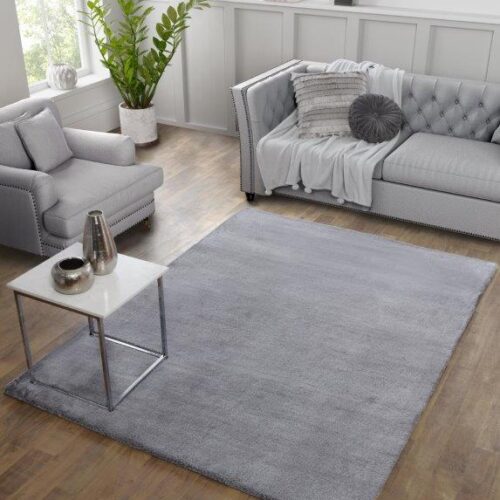 Tipped Luxe Fur Plain Silver Rug