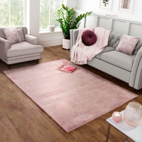 Tipped Luxe Fur Plain Pink Rug