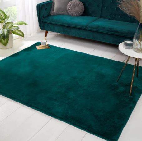Luxe Faux Fur Rug Plain Teal