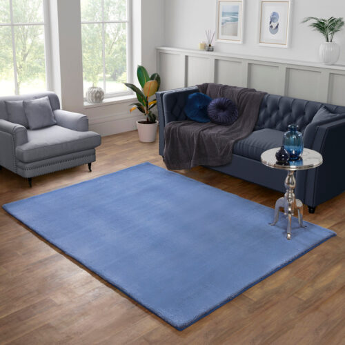 Tipped Luxe Fur Plain Blue Rug