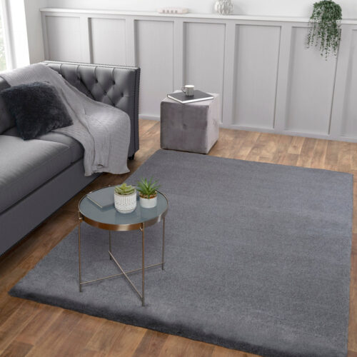 Tipped Luxe Fur Plain Grey Rug