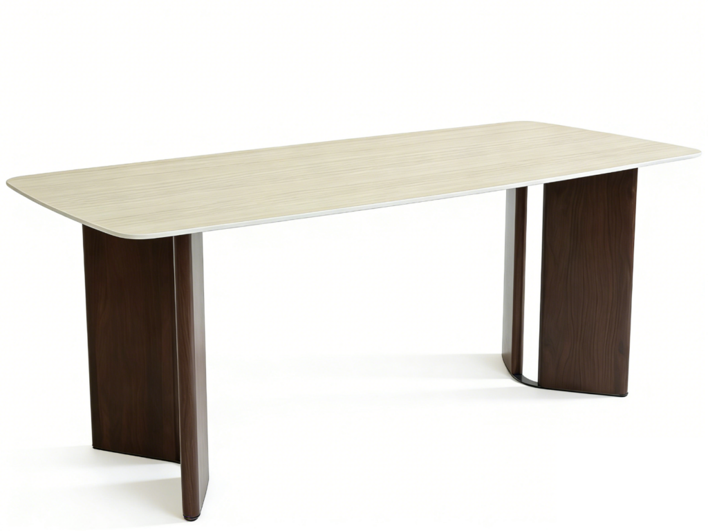 Almira Dining Table – Walnut & Travertine