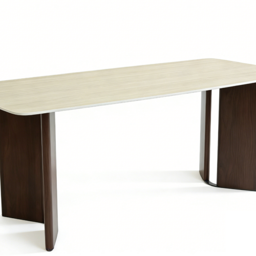 Almira Dining Table - Walnut & Travertine
