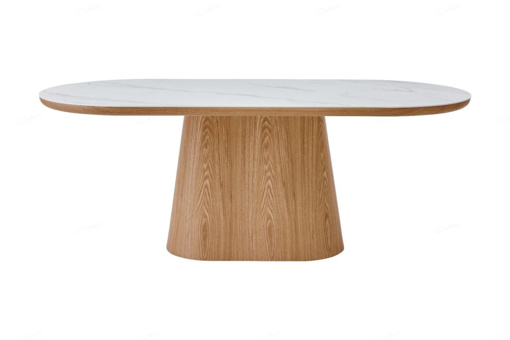 Bianca Oval Dining Table – Walnut & White Sintered Stone
