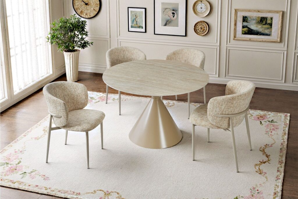 Casa Cappucino Round Dining Table – Cappuccino & Travertine