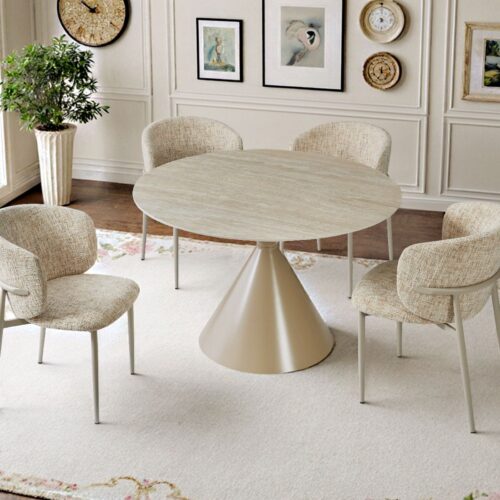 Casa Cappucino Round Dining Table - Cappuccino & Travertine
