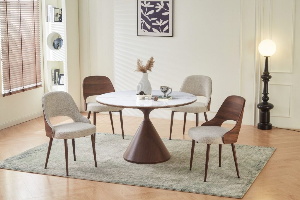 Corteo Dining Table – Walnut & White / Sunset Cloud Vein