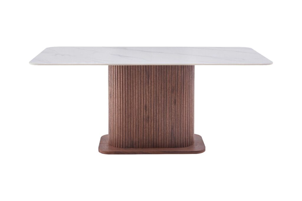 Eleanor Dining Table – Walnut & White Sintered Stone