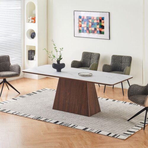 Ezra Dining Table - Walnut & White Sintered Stone