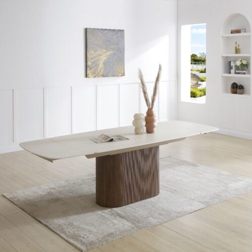 Ginevra Extending Dining Table - Walnut & Italian White Travertine