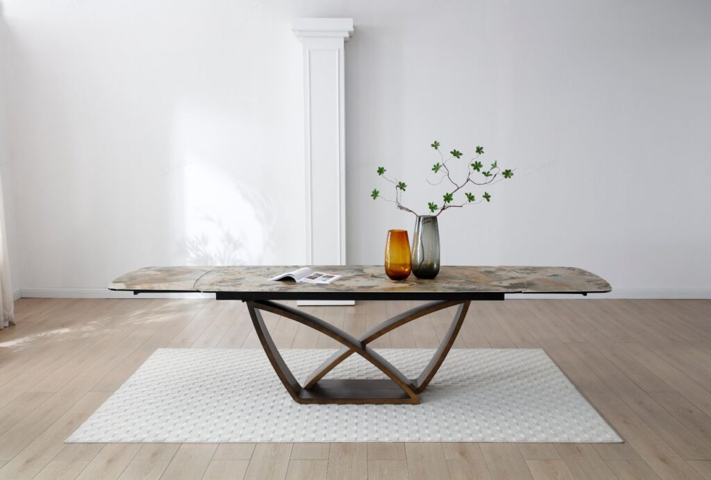Lavish Extending Dining Table – Matt Ivory & Emerald Vein Italian Ceramic