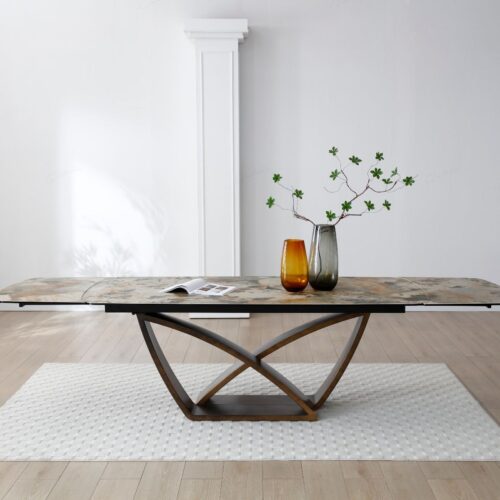 Lavish Extending Dining Table - Matt Ivory & Emerald Vein Italian Ceramic