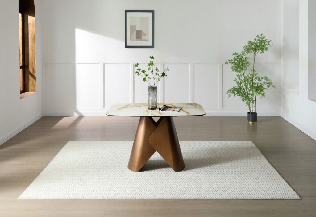 Levente Dining Table 120cm – Brass & White Pandora Classico