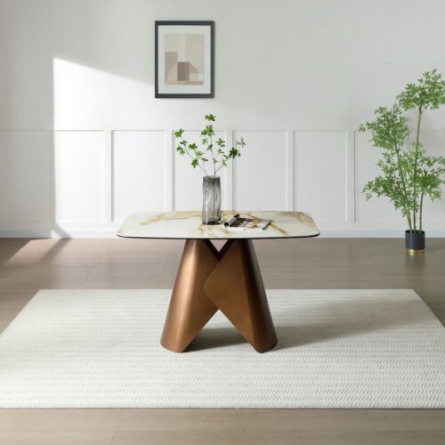 Levente Dining Table 120cm - Brass & White Pandora Classico
