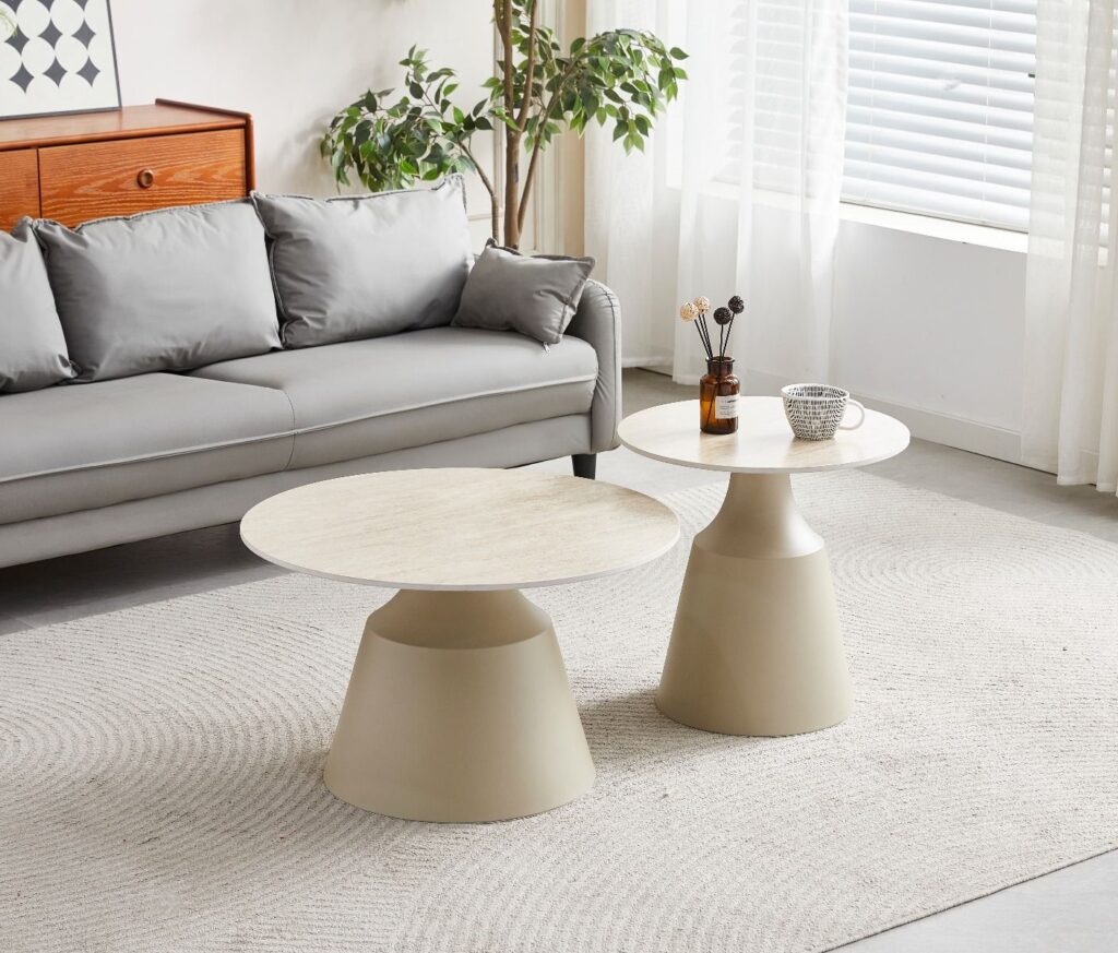 Luna Coffee & End Tables – Matt Taupe & Travertine