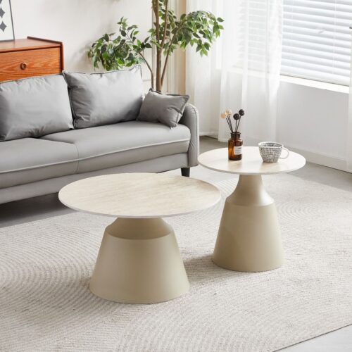 Luna Coffee & End Tables - Matt Taupe & Travertine