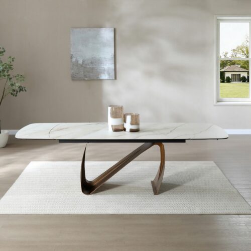 Lusso Extending Dining Table - Brushed Brass & Sunset Statuario