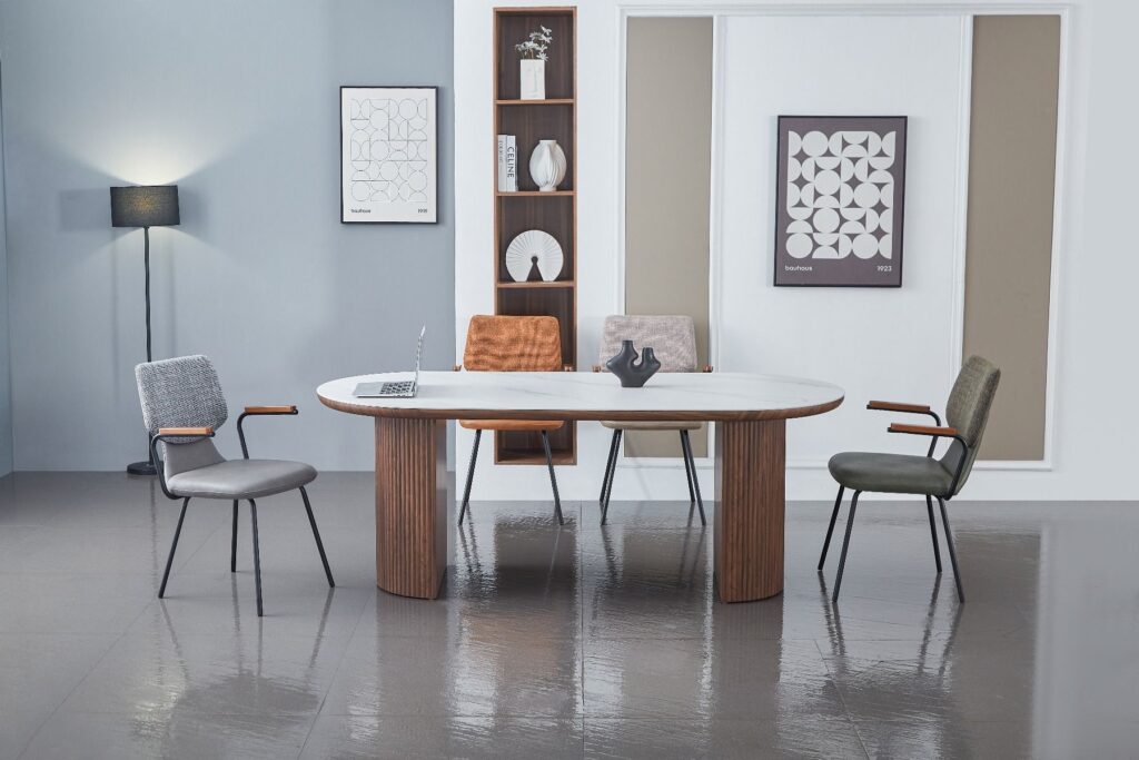 Mateo Dining Table – Walnut & White Sintered Stone