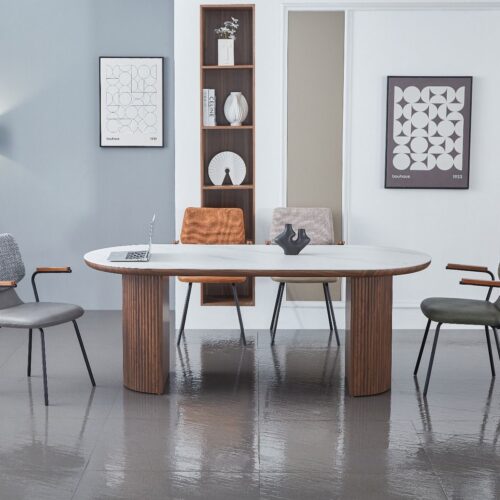 Mateo Dining Table - Walnut & White Sintered Stone
