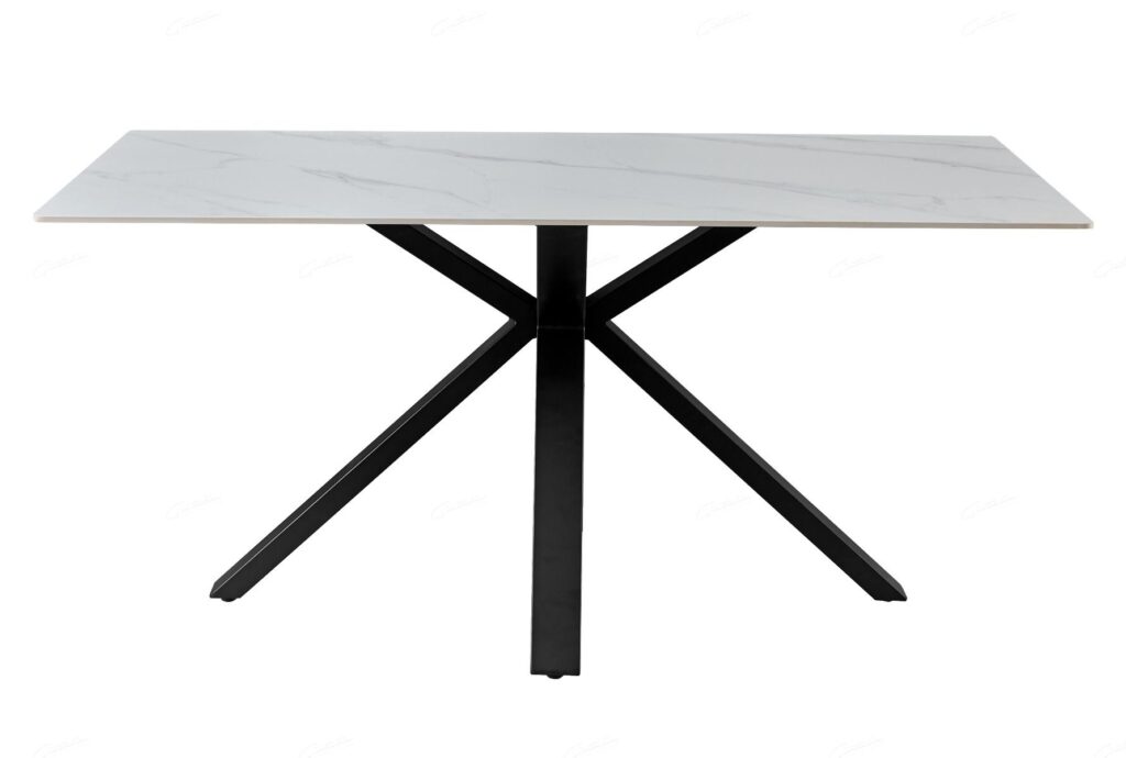 Milana Cross Leg Dining Table – White Sintered Stone