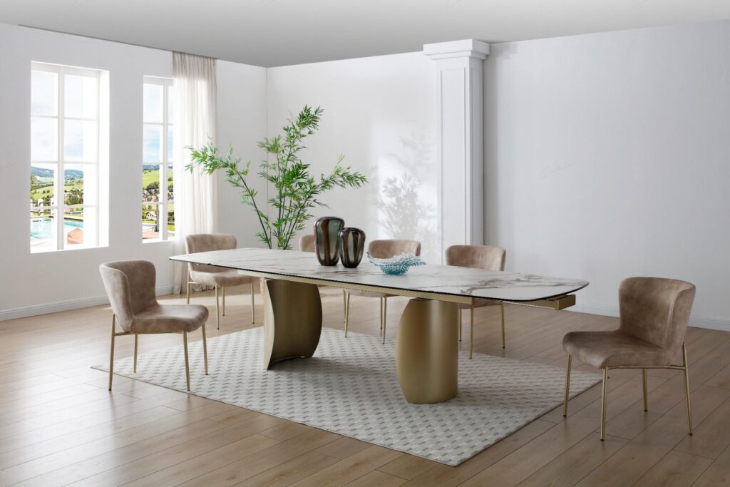 Palazzo Extending Dining Table – Matt White & Earth Vein Italian Ceramic