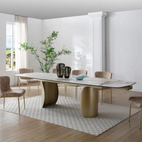 Palazzo Extending Dining Table - Matt White & Earth Vein Italian Ceramic