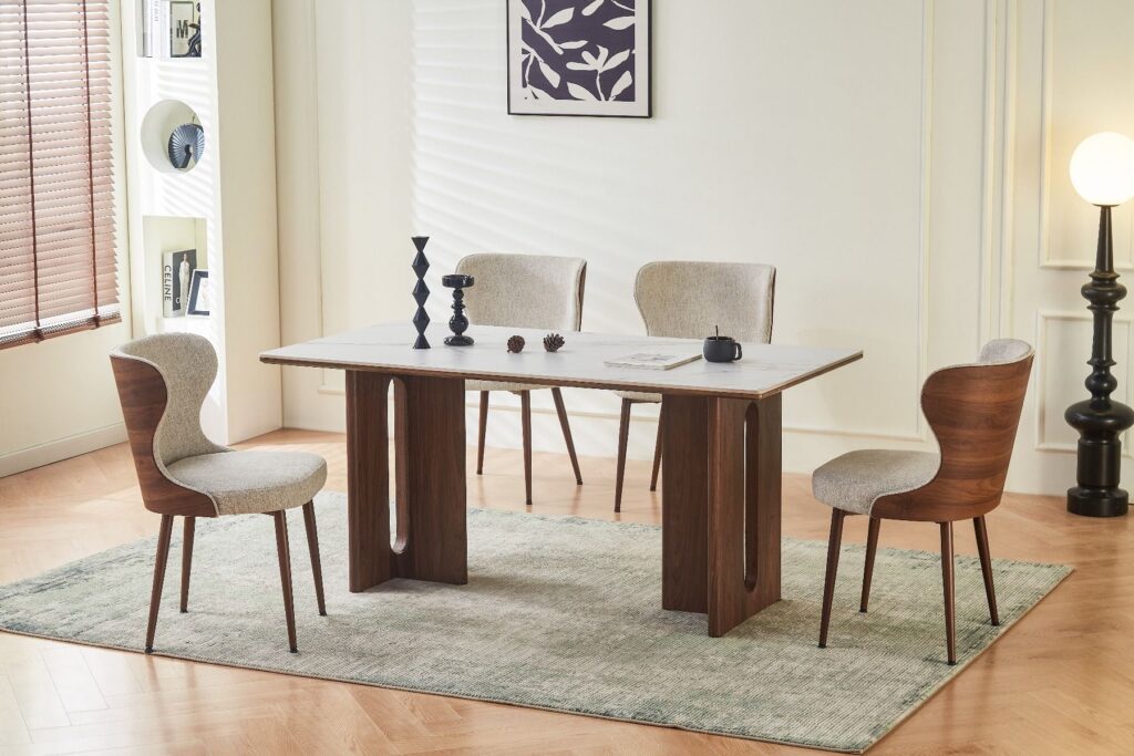 Rinato Dining Table – Walnut & White / Sunset Cloud Vein