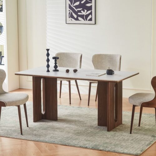Rinato Dining Table - Walnut & White / Sunset Cloud Vein