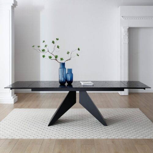 Silux Extending Dining Table - Carbon Black Reinforced Glass