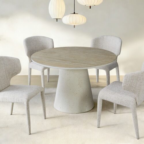 Stratos Dining Table 120cm - Ivory & Travertine