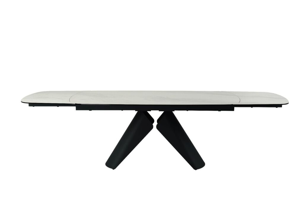Opulento Extending Dining Table – Matt White & Cosmic Grey Vein Ceramic