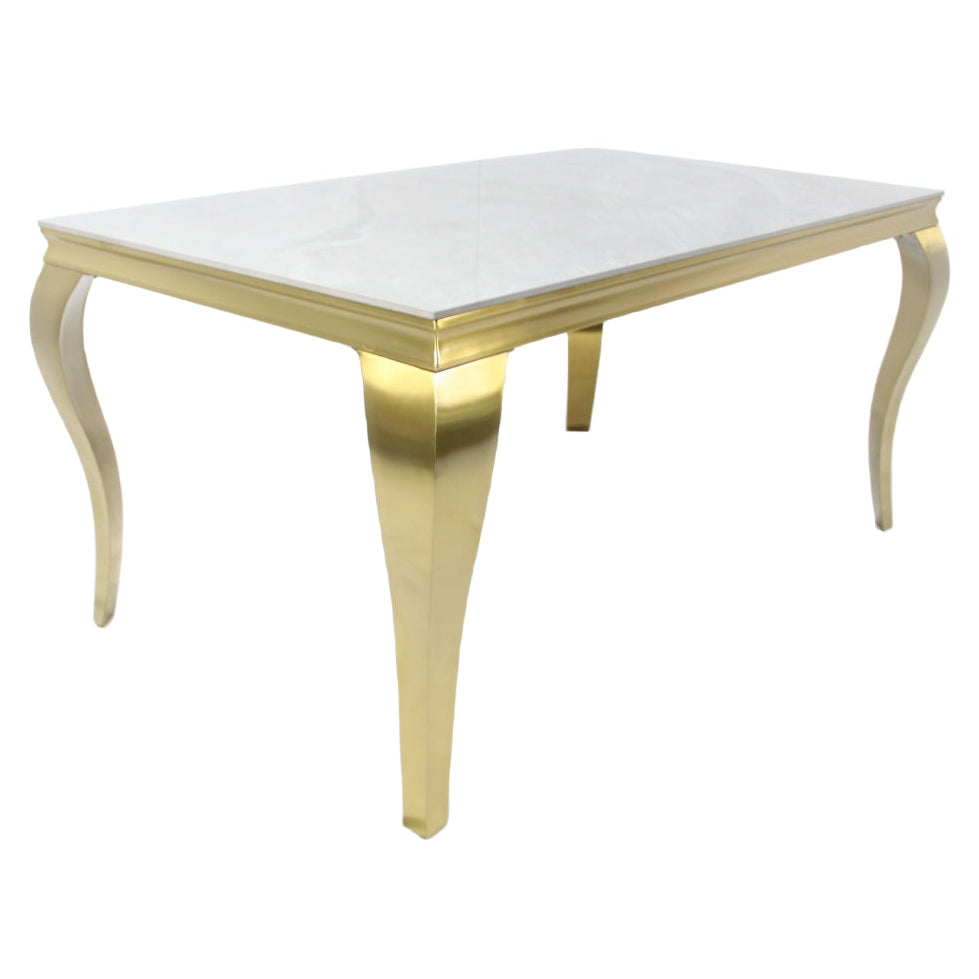 Louis White Marble Effect Dining Table with Gold Legs