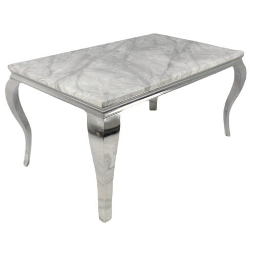 Louis White Marble Effect Dining Table with Chrome Legs