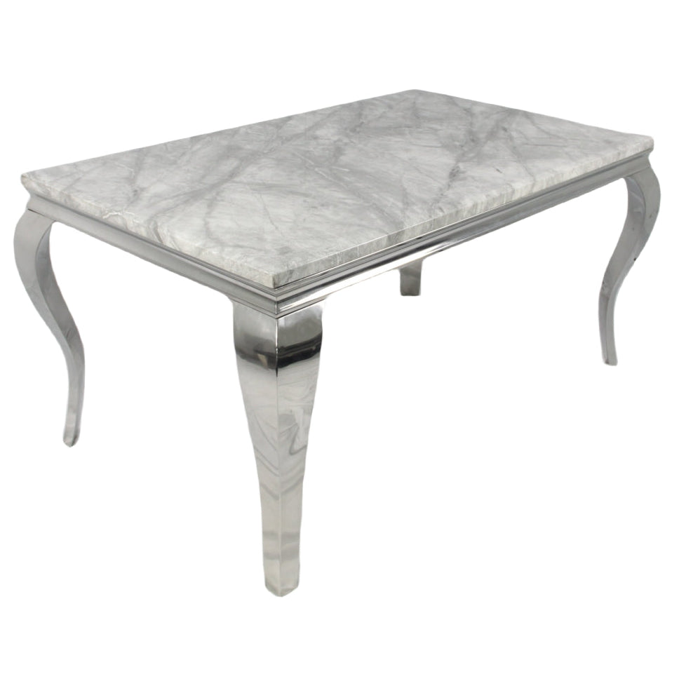 Louis White Marble Effect Dining Table with Chrome Legs