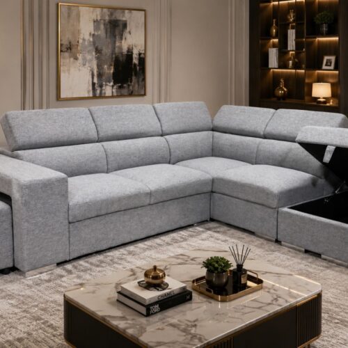 Rosella Grey Corner Sofa Bed with Storage & Footstools